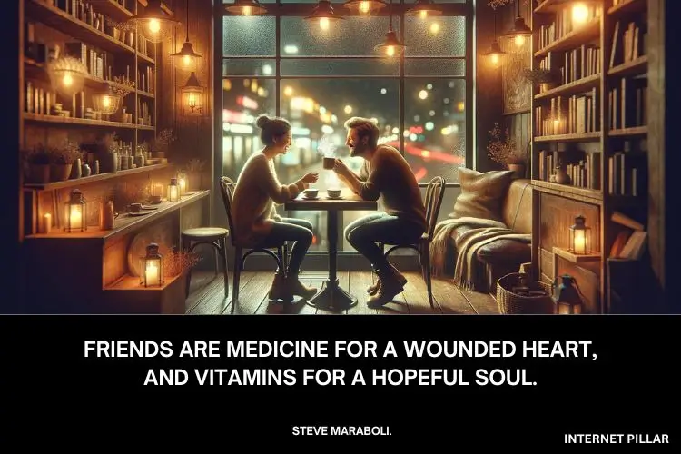Friends are medicine for a wounded heart, and vitamins for a hopeful soul. ~ Steve Maraboli.