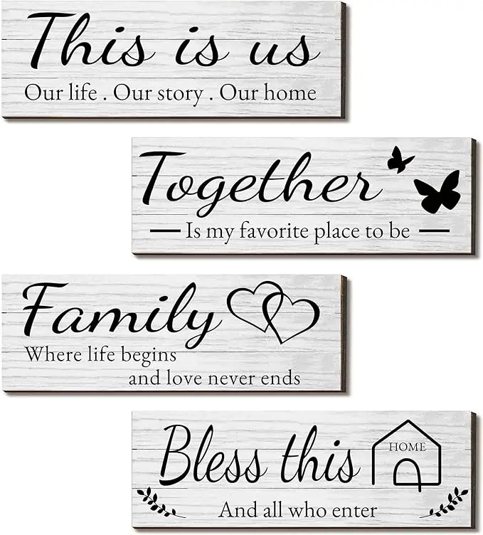 4 Pieces Wooden Home Wall Art Decor