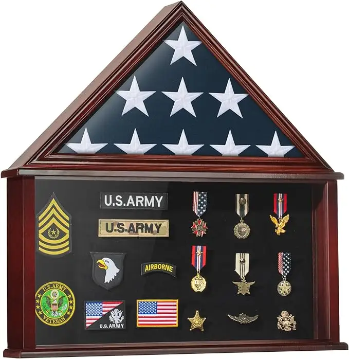 Large Burial Flag Display Case Veteran Military Medal Shadow Box