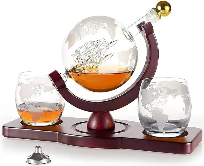 Whiskey Decanter Globe Set with 2 Glasses