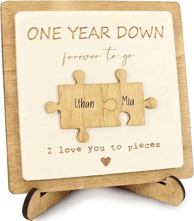 Wooden Plaque with Engraved Puzzle Pieces